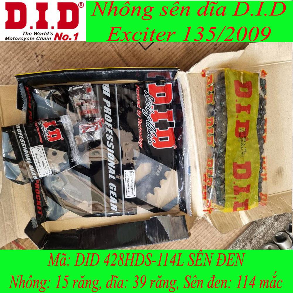 Nhông sên dĩa DID xe Exciter 135/2009 HDS (sên đen 10 ly)
