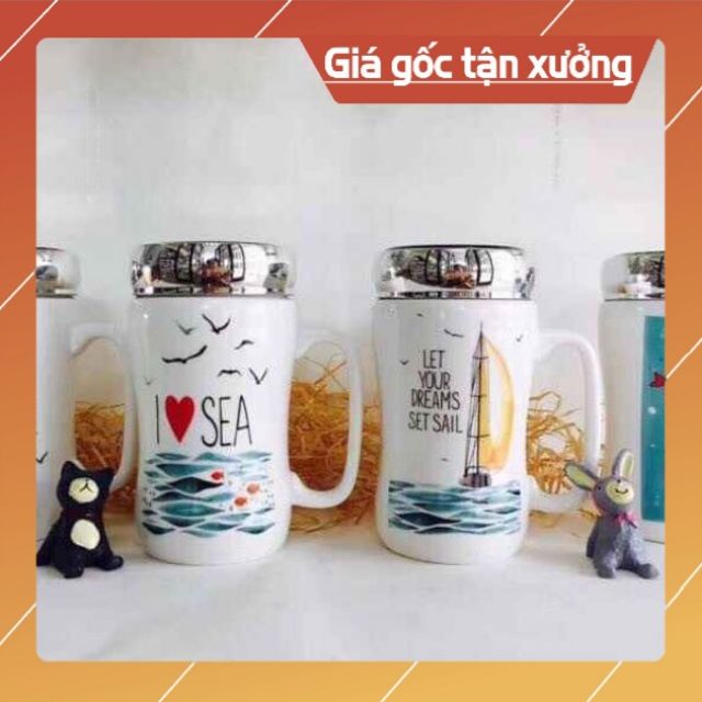 Cốc sứ giữ nhiệt nắp gương