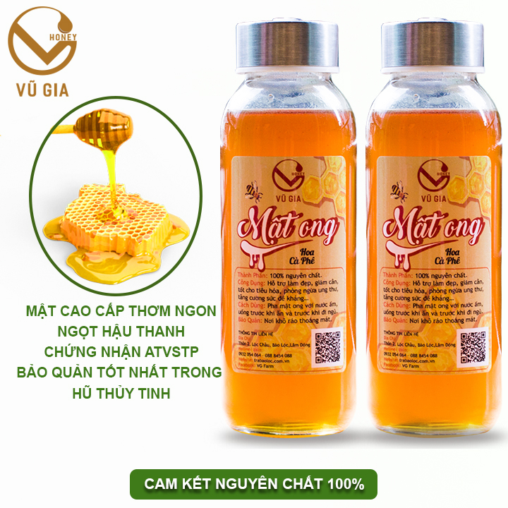 Combo 2 Mật Ong Hoa Cà Phê Nguyên Chất Bảo Lộc Vũ Gia (420gr/hũ) - Tăng cường sức đề kháng - Đã được kiểm nghiệm y tế