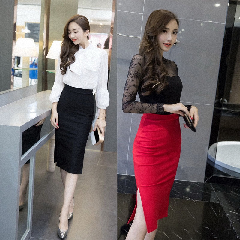 [HCM]Chân váy công sở dài bigsize xẻ tà màu đen dài 63cm [size từ 48-85kg]