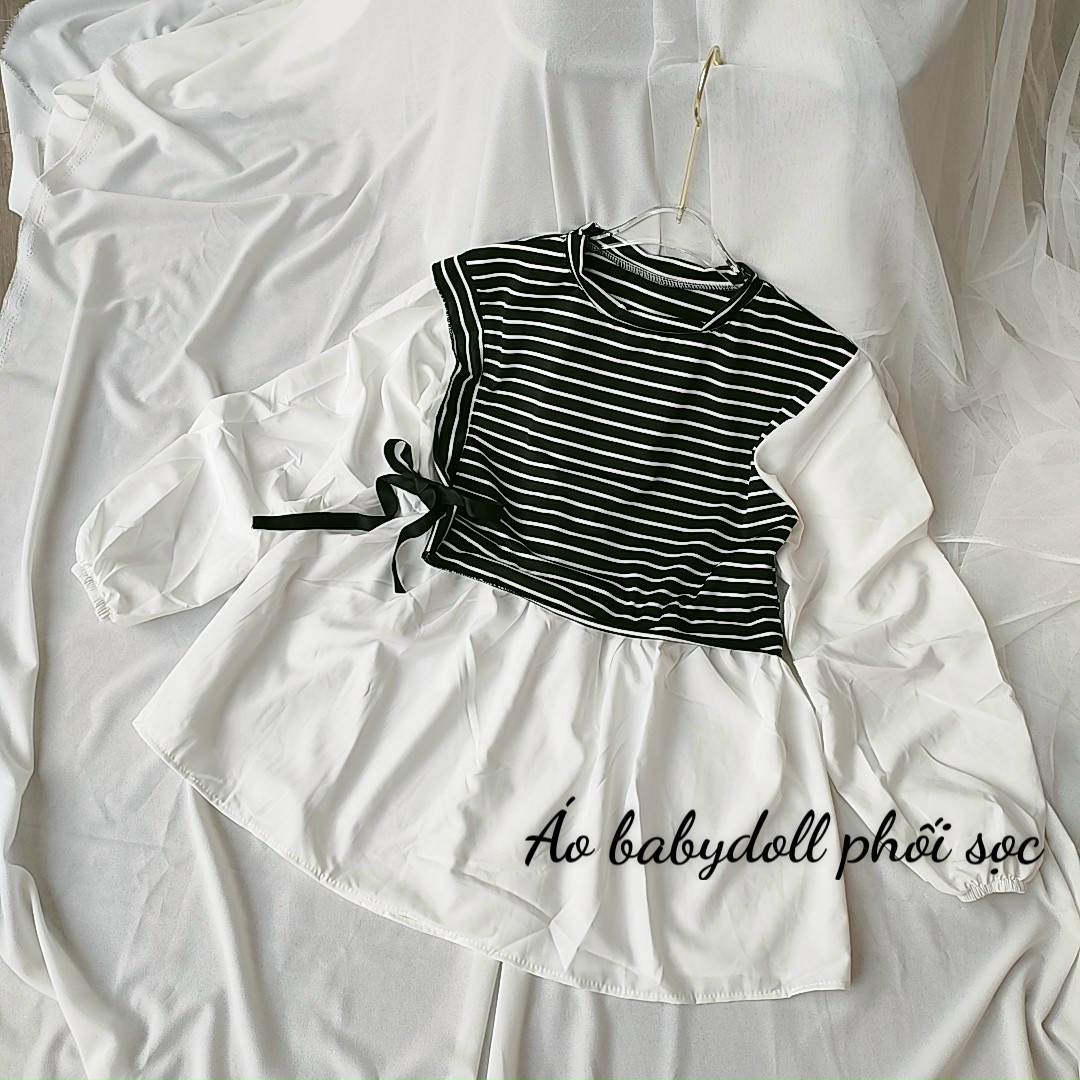 Áo babydoll phối sọc