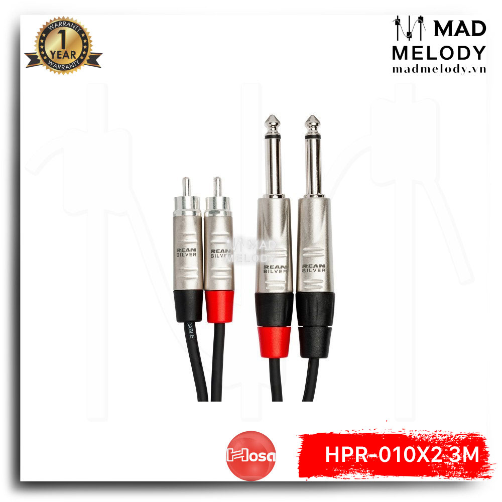 Hosa Pro Stereo Interconnect HPR-010X2 (3m) (REAN 2 1/4in TS - 2RCA) [Dây cáp 6ly bông sen đầu REAN NEW]