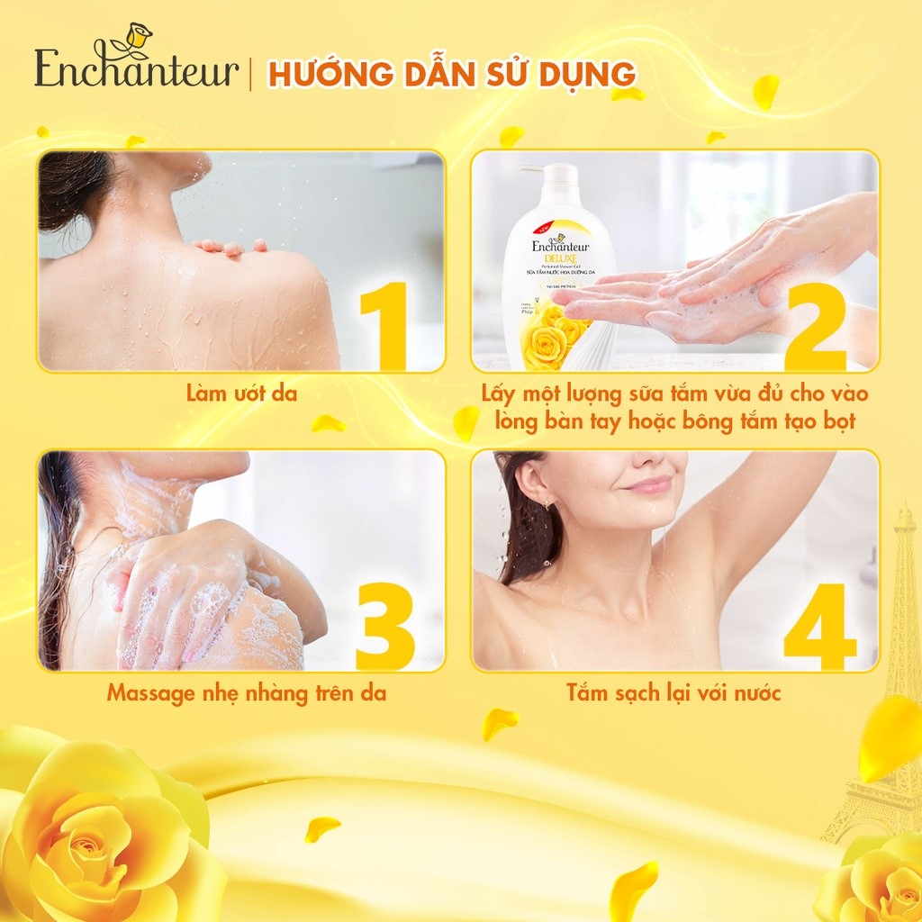 Sữa Tắm Hương Nước Hoa Pháp Enchanteur Deluxe 900g – Da Mềm Mịn, Lưu Hương 24H (Tặng Quà Ngẫu Nhiên)
