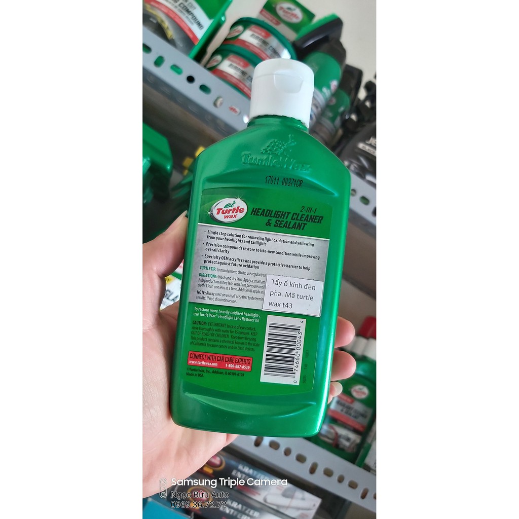 TẨY ĐỤC ĐÈN PHA Kem đánh bóng và phục hồi đèn pha Turtle Wax headlight cleaner & sealant T43 CHÍNH HÃNG TURTLE USA
