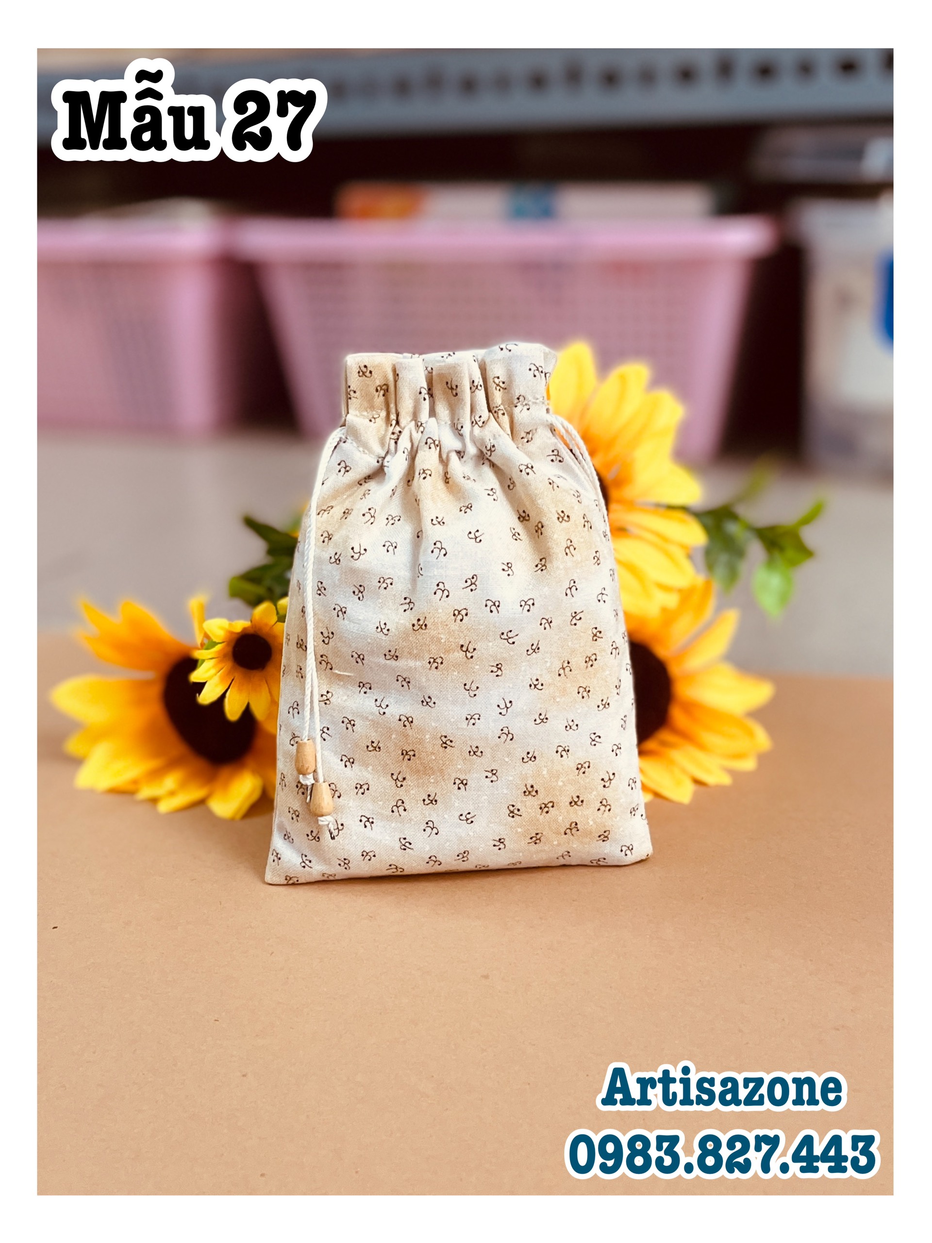 Túi vải dây rút họa tiết mini, kích thước: 10cm x 14cm (Vải canvas) - 01 chiếc - (Đọc kỹ mô tả sản phẩm)