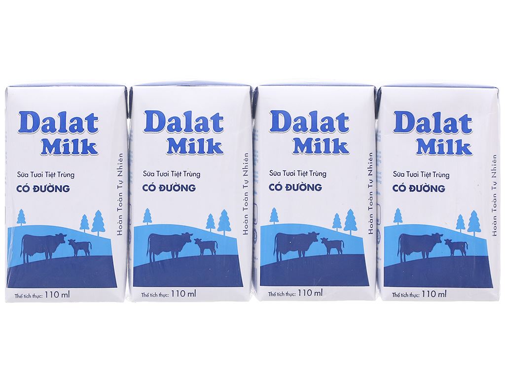 - Lốc 4 hộp sữa tươi tiệt trùng có đường Dalat Milk 110ml