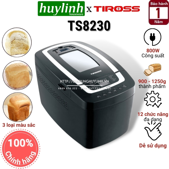 [HCM]Máy làm bánh mì Tiross TS8230 - 12 chức năng - [900-1250gr bánh mì]