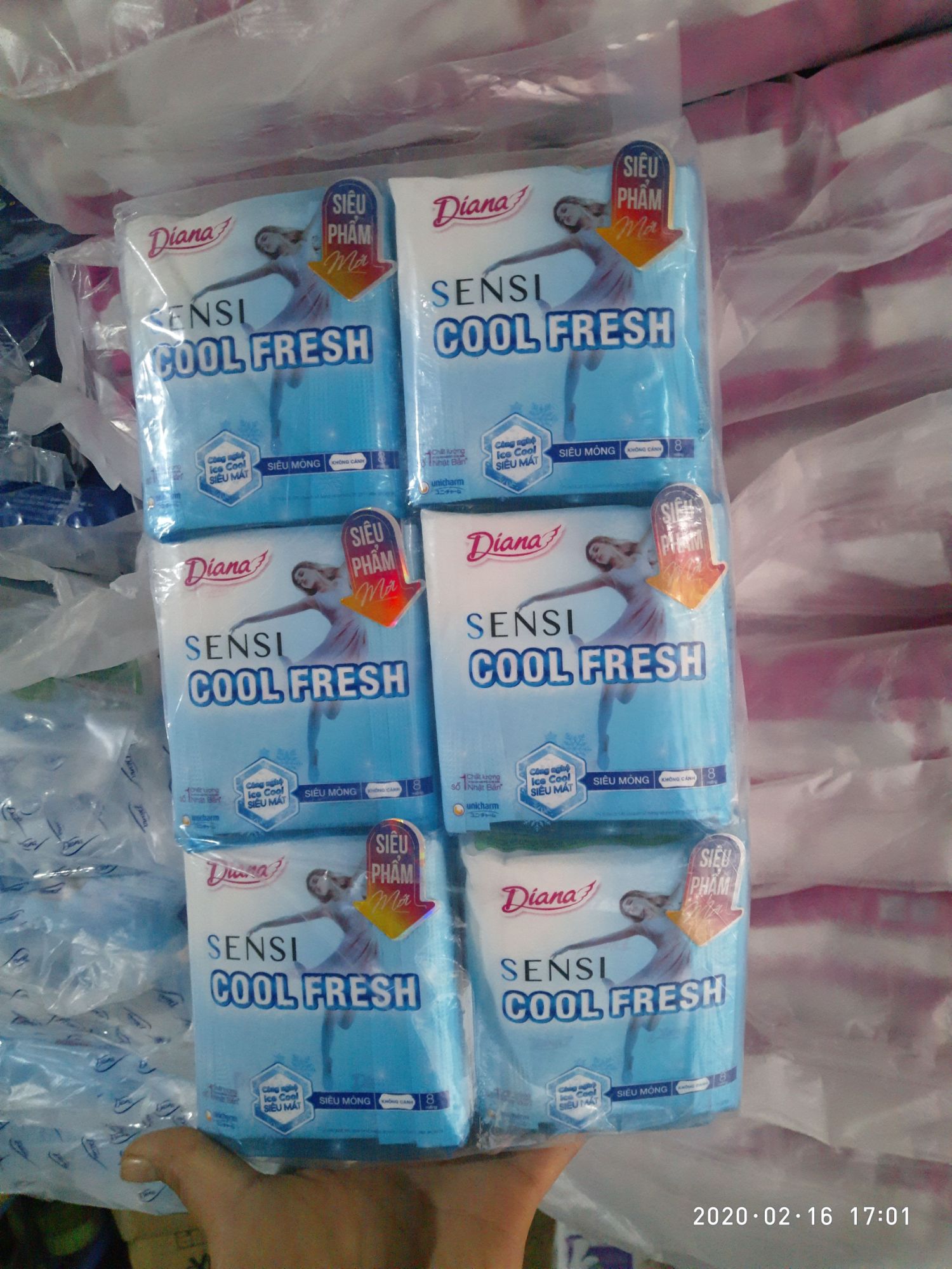 [Mẫu luôn mới]combo 6 gói BVS Diana SENSI COOLFresh mỏng không cánh (8 miếng)d
