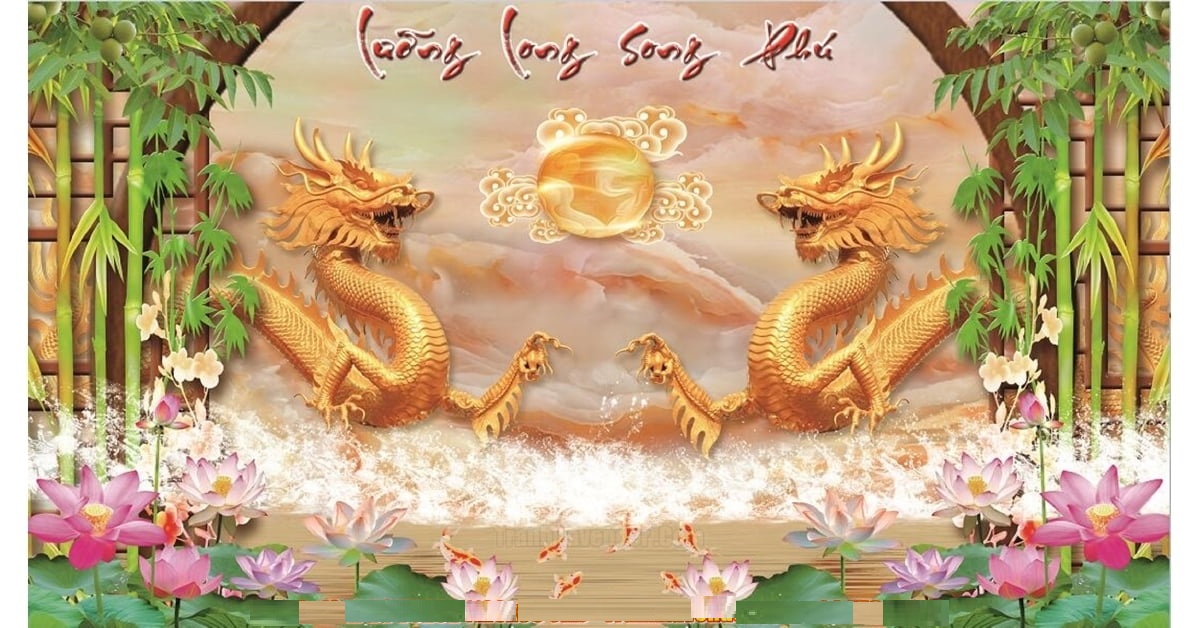 Tranh Gắn Đá Lưỡng Long Song Phú VS262 kích thước 120x65cm