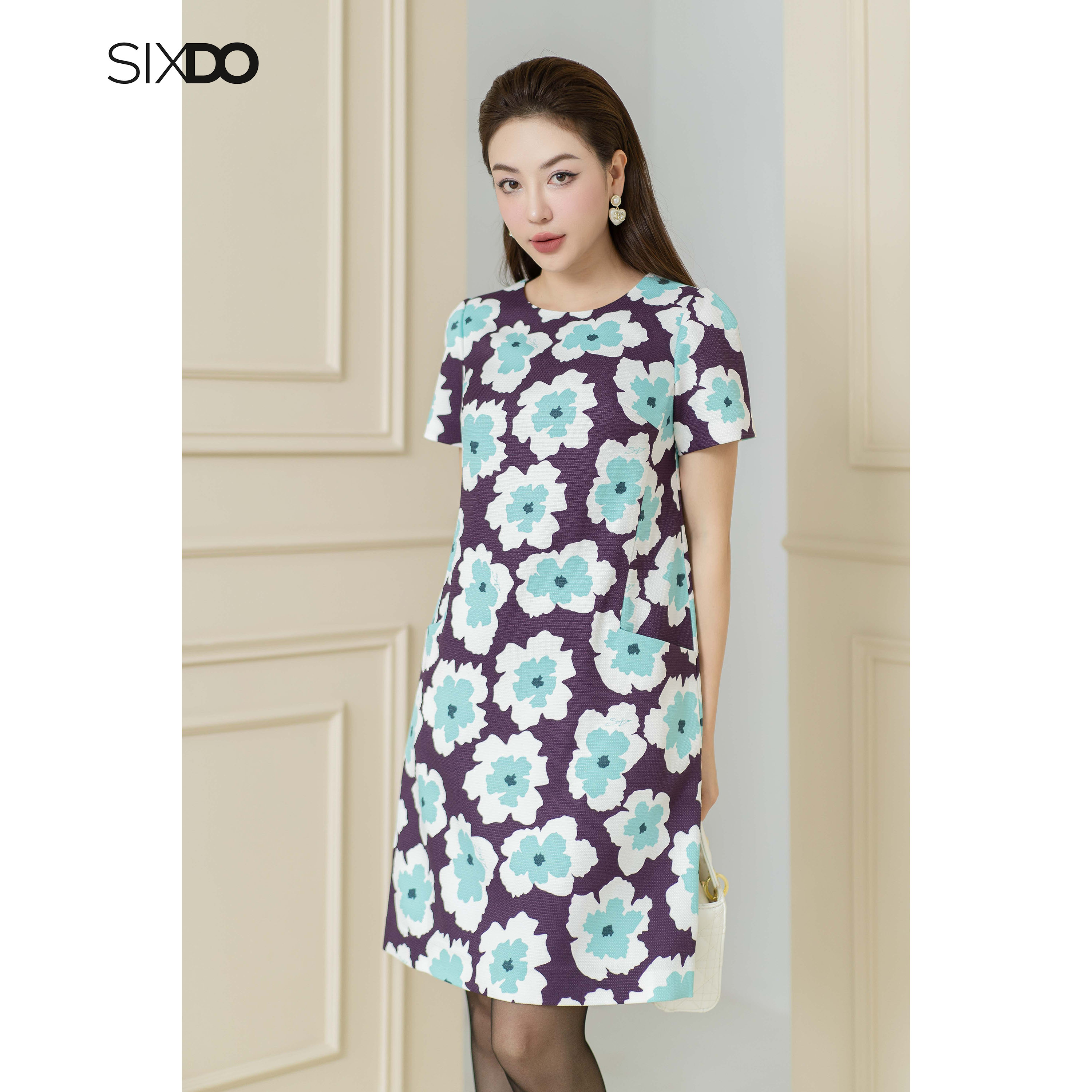 Đầm thô dáng suông họa tiết hoa SIXDO