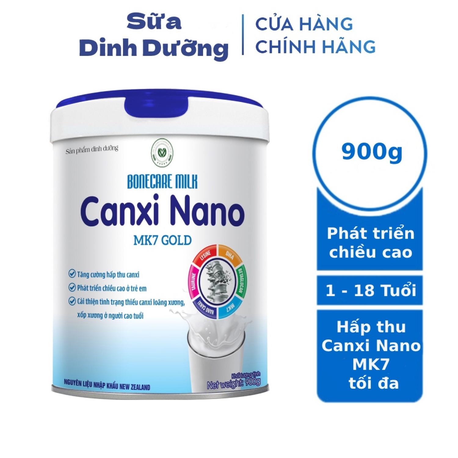 Sữa tăng chiều cao cho bé Canxi Nano MK7 900g