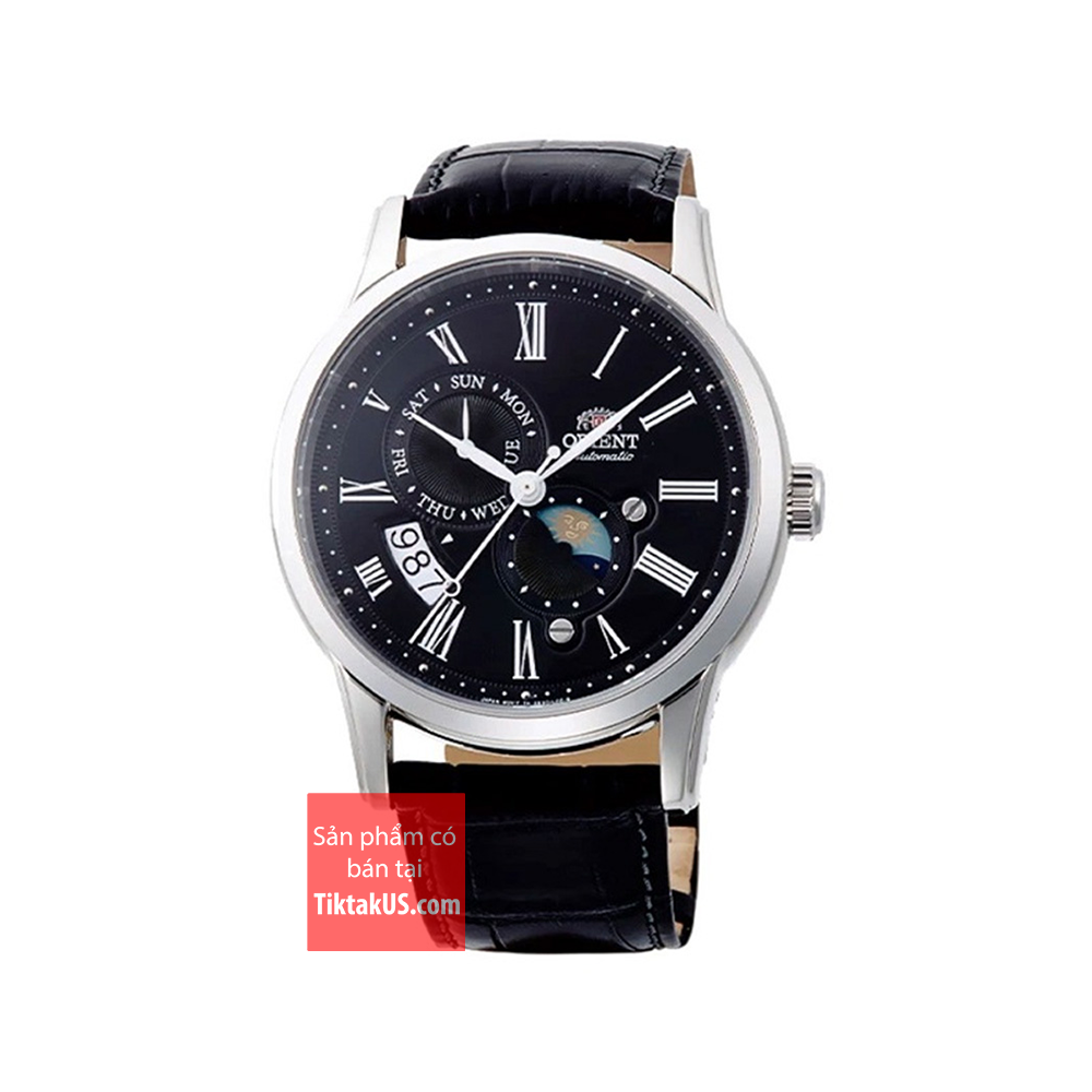 Đồng hồ nam dây da orient sun and moon gen 3 ra-ak0010b10b - màu đen kính sapphire vỏ thép không gỉ 316l dây da cá sấu chịu nước 50m
