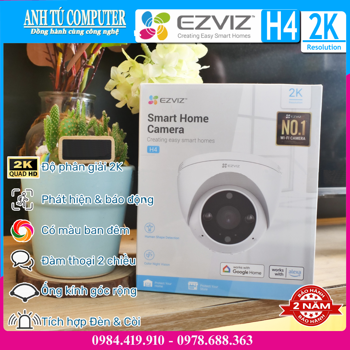Camera WiFi bán cầu 3MP EZVIZ H4 2K