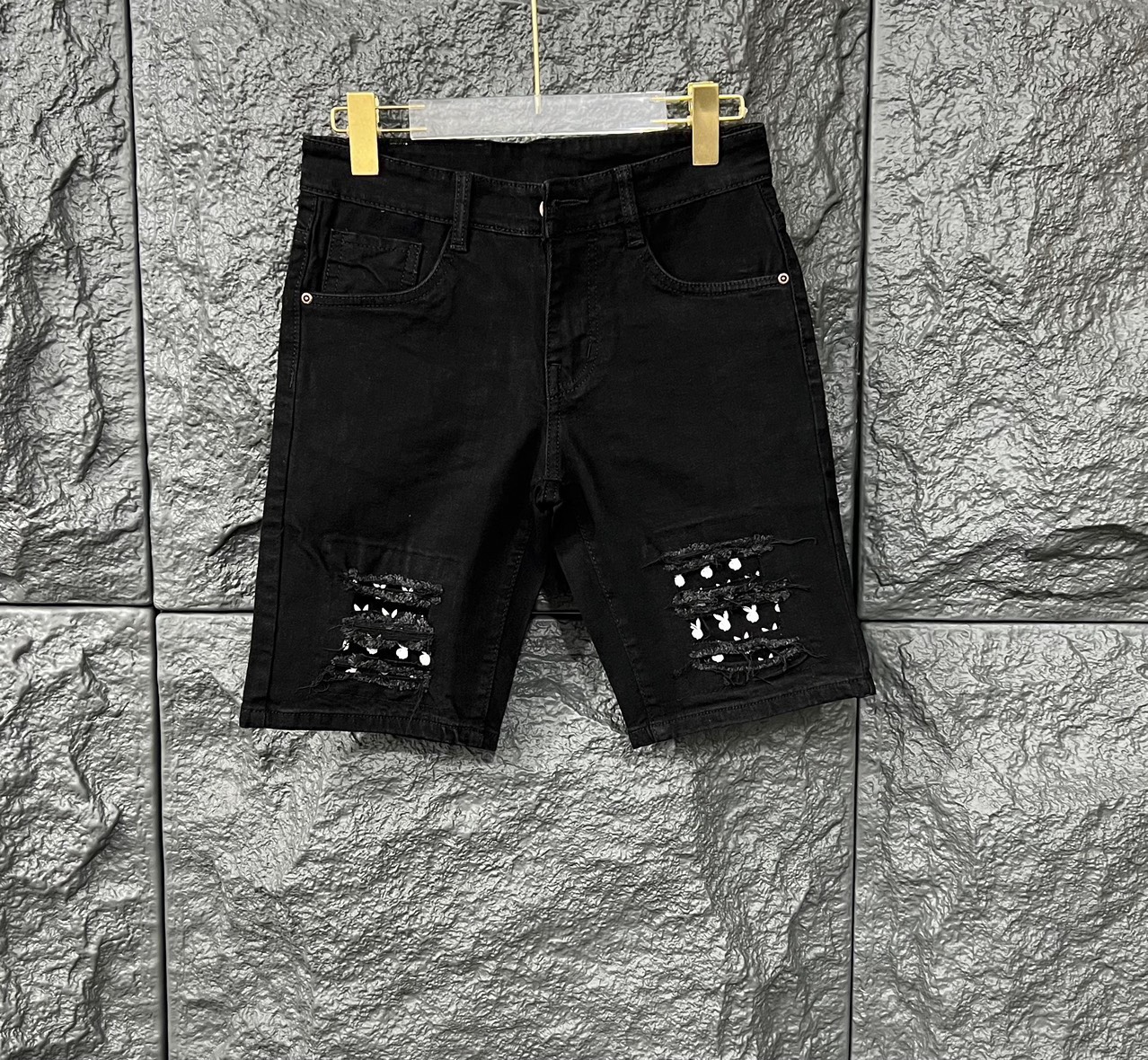 Quần short jean nam vải denim con dãn vá gối thêu màu chuẩn thời trang cao cấp mẫu mới hàng shop FASHION SHOP