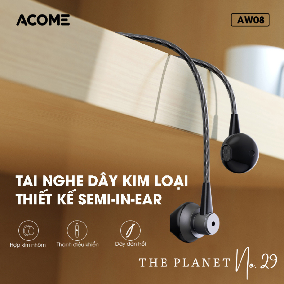 Tai nghe nhét tai dây kim loại đầu cắm tròn thiết kế semi in ear ACOME ...