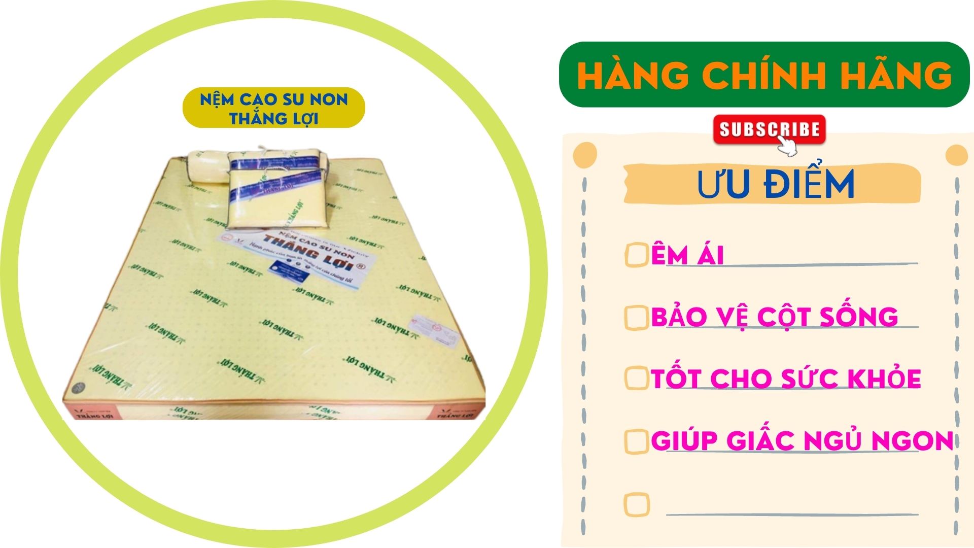 Nệm cao su non thắng lợi chính hãng size 1m x 2m x 10cm bảo hành 15 năm