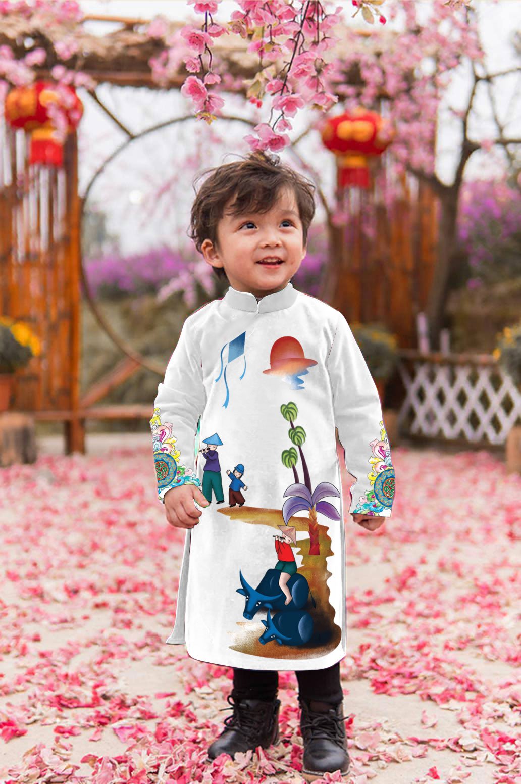 AO DAI CACH TAN HINH TRAU LANG QUE