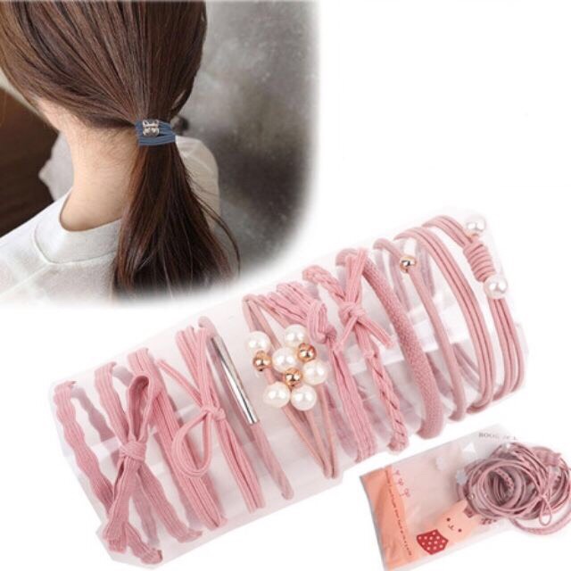 Sét 12 chun buộc tóc phong cách Hàn Quốc