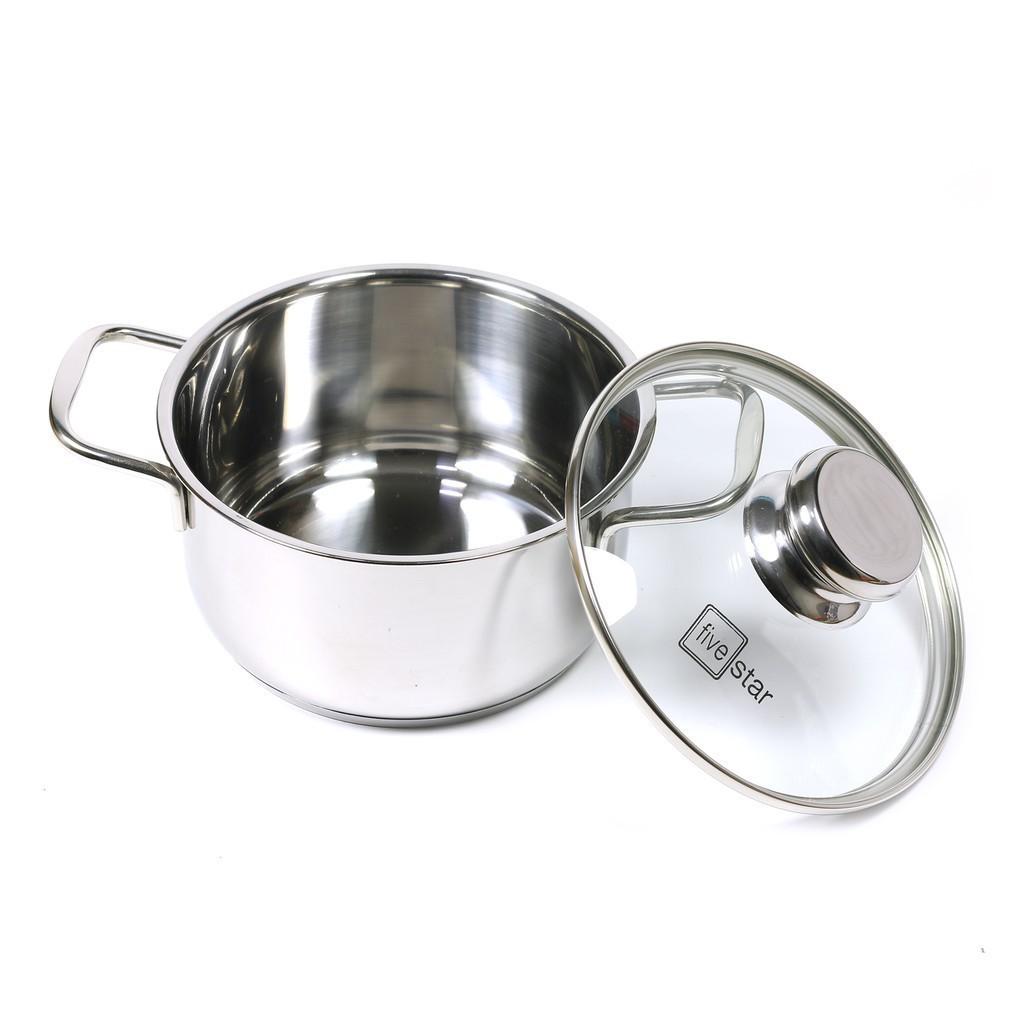 Nồi 3 đáy sandwich inox 430 Fivestar Standard bếp từ nắp kính (16cm /18cm / 20cm / 24cm)