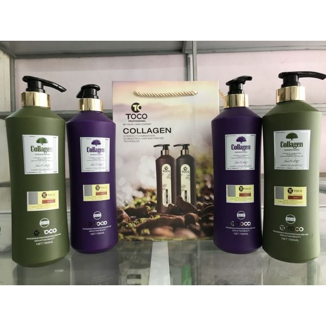 Cặp Dầu Gội Xả TOCO Collagen kích thích mọc tóc phục hồi tóc khô sơ hư tổn, dầu gội chính hãng thương hiệu độc quyền MEI