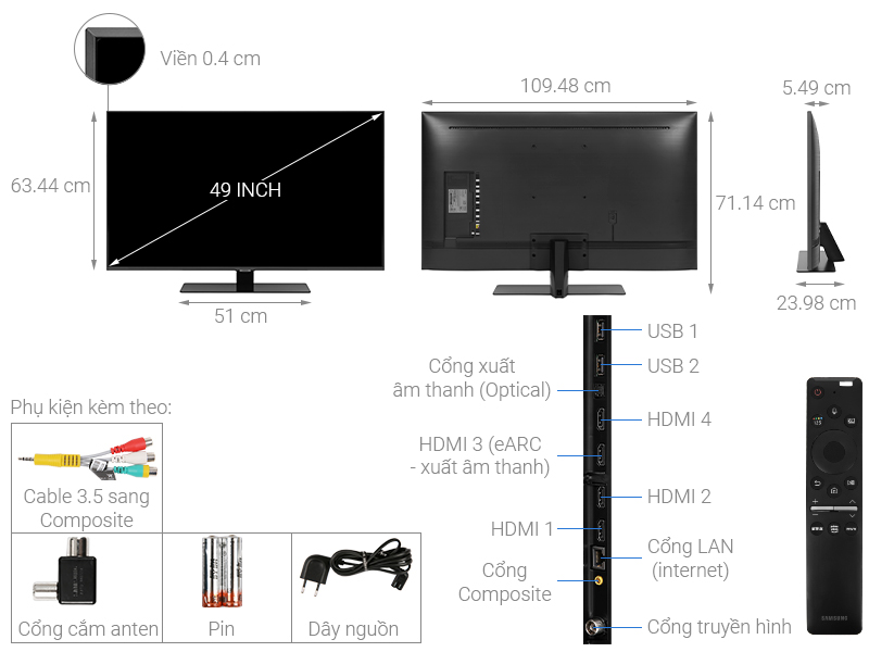[Trả góp 0%]Smart Tivi QLED Samsung 4K 49 inch QA49Q80T