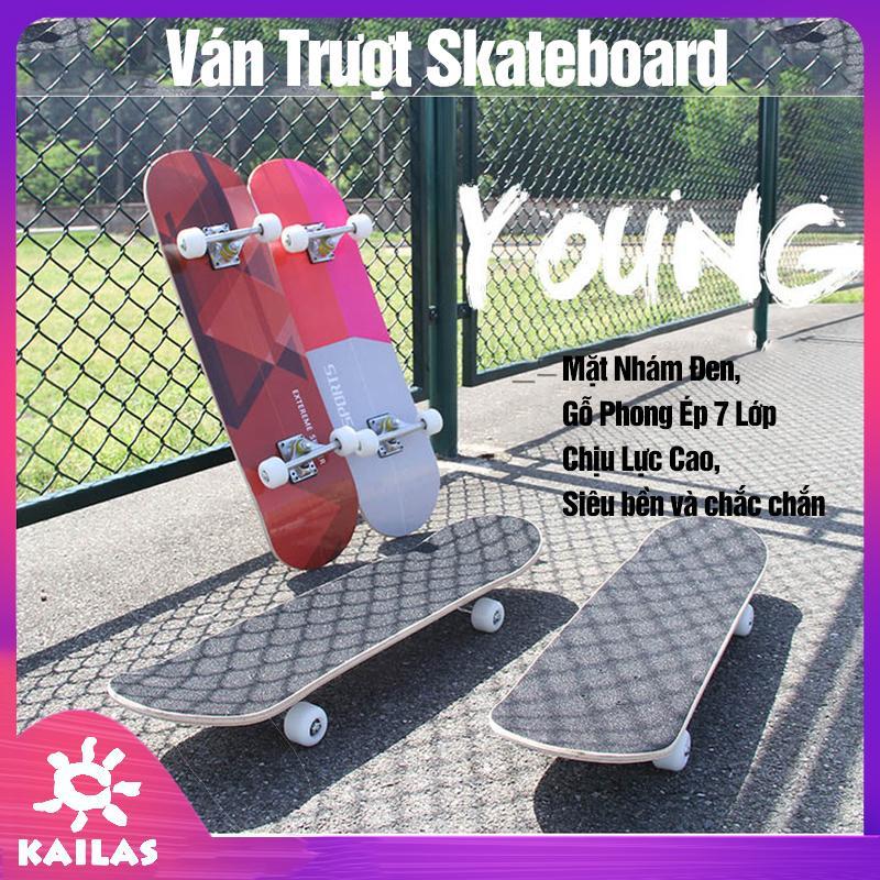 Giá bán Ván Trượt Skateboard Mặt Nhám Đen, Gỗ Phong Ép 7 Lớp, Chịu Được Trọng Tải Tới 60kg, Ván Trượt Người Lớn- Kailas