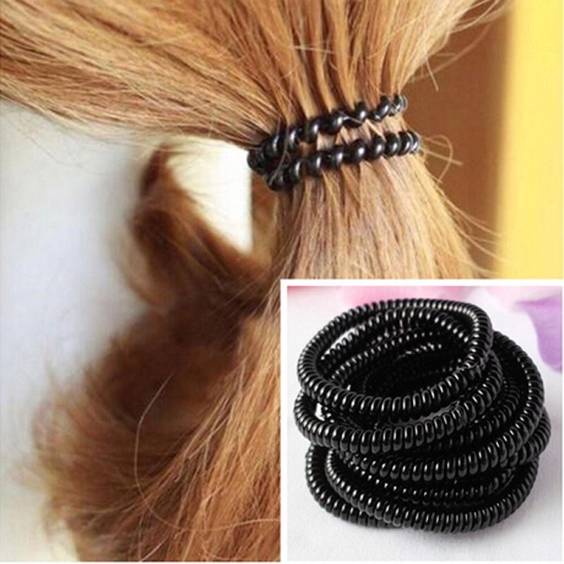 Dây buộc tóc lò xo - dây cột tóc nhựa xoắn bé màu đen