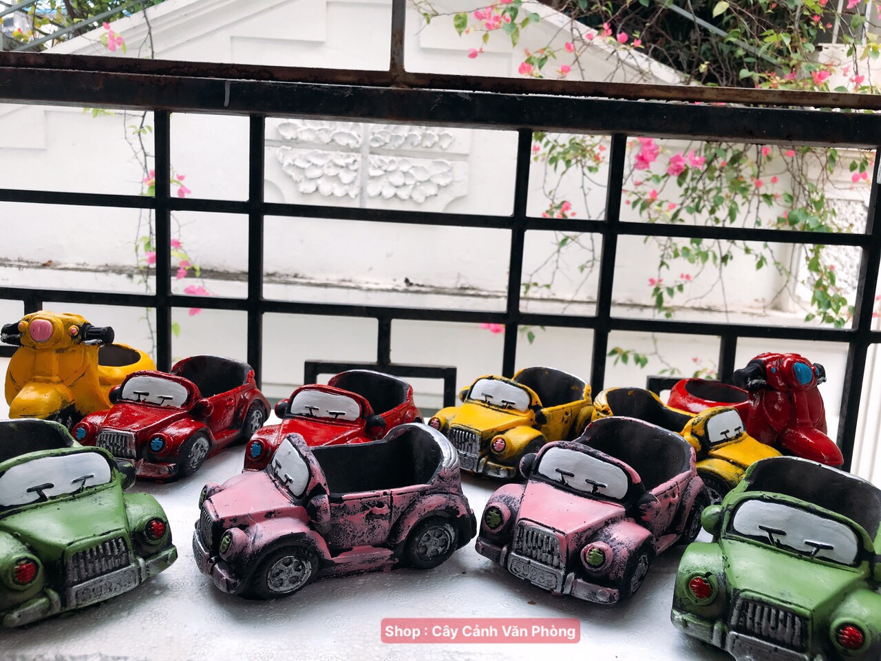 chậu trồng cây hình ô tô con [ tặng kèm đất trồng cây ]
