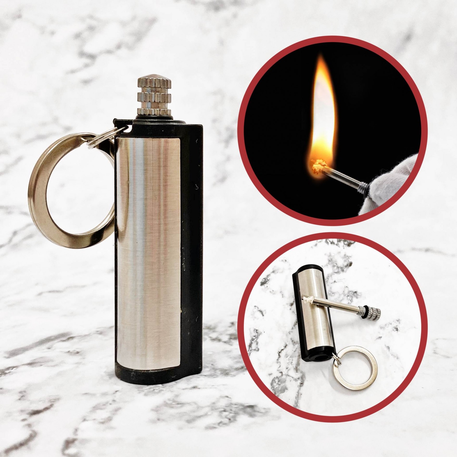 [HCM]số 1 - BẬT LỬA - MÓC KHÓA DIÊM XĂNG TRÒN (DIÊM XĂNG SINH TỒN) - (XÀI XĂNG)