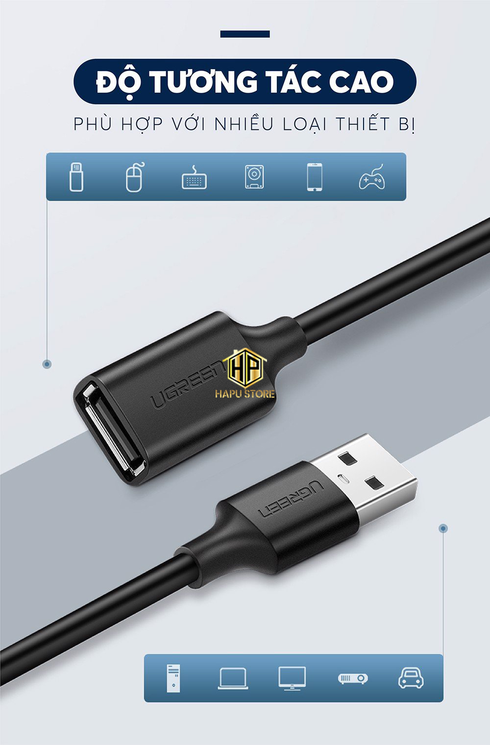 Ugreen 10313 - Cáp USB 2.0 nối dài 0,5M cao cấp - HapuStore