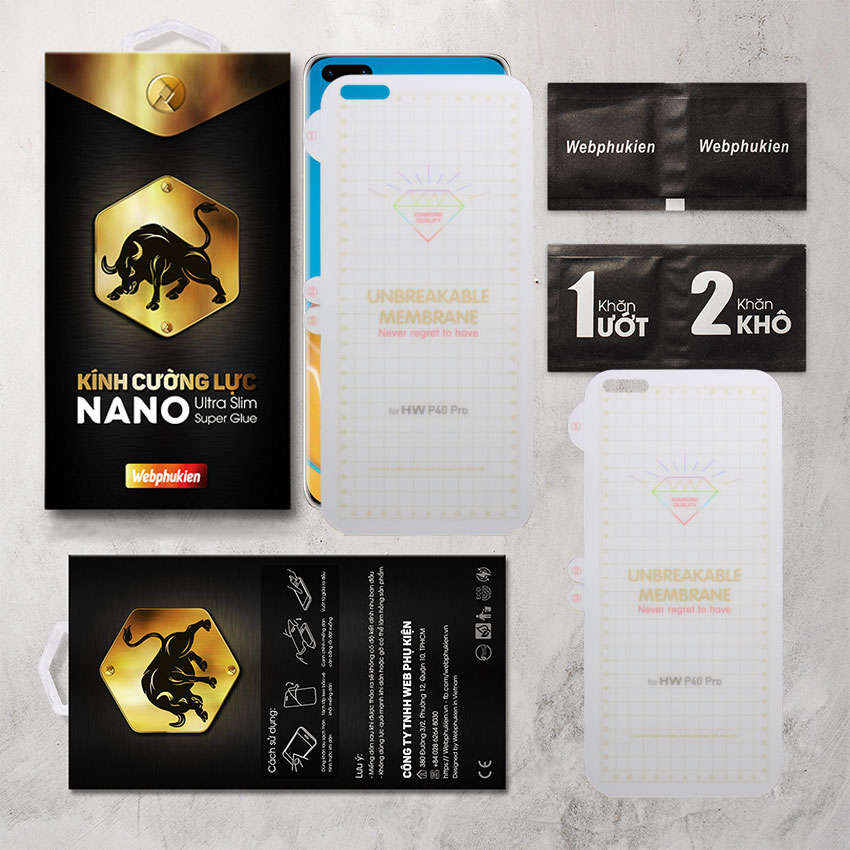 Miếng dán dẻo PPF cho Huawei P40 Pro Full Webphukien trong suốt - Mặt trước