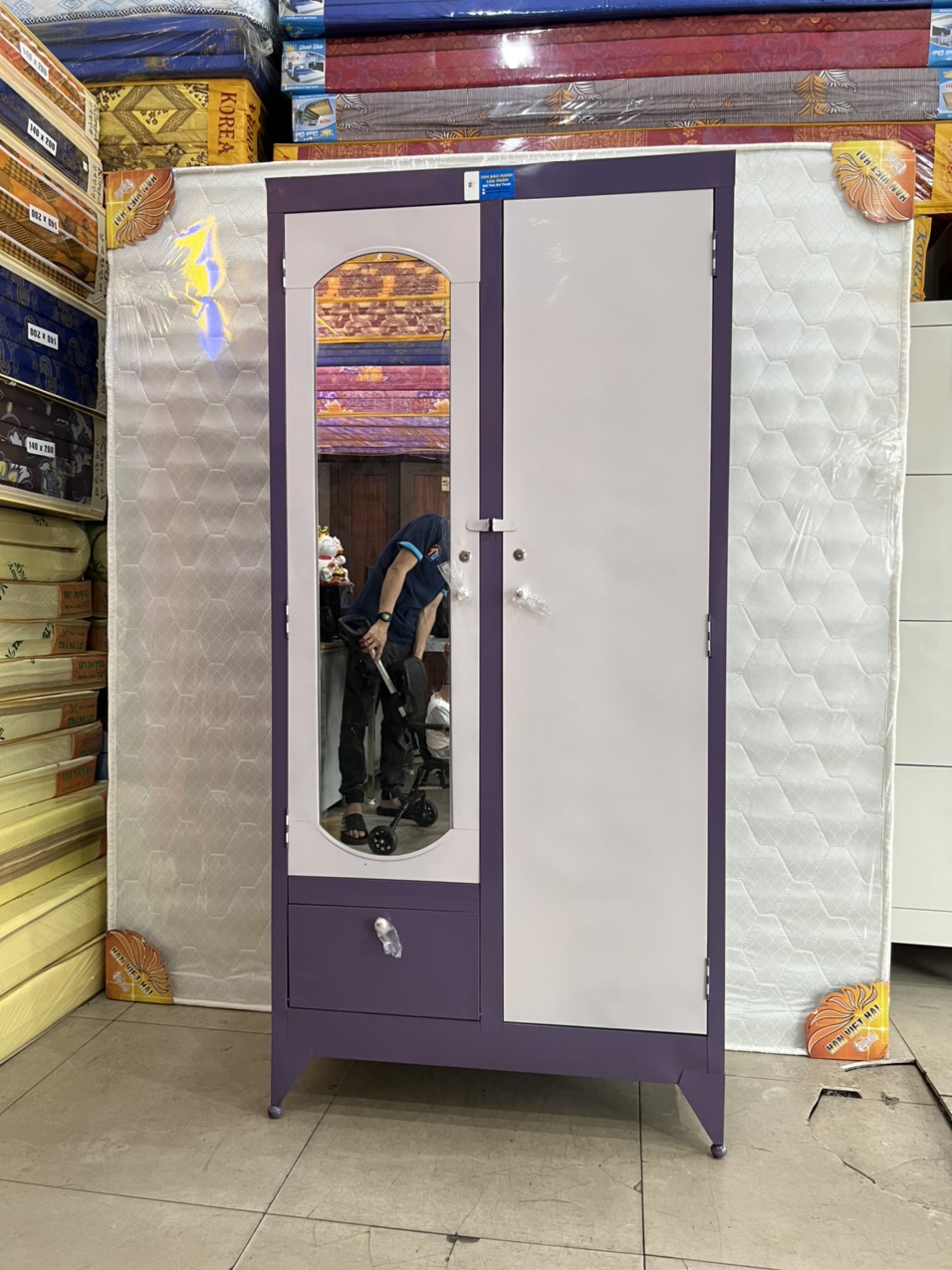 Tủ sắt quần áo cao 1m8 ngang 90cm nhiều màu có hộc và khóa kéo - Nội Thất Đại Thành