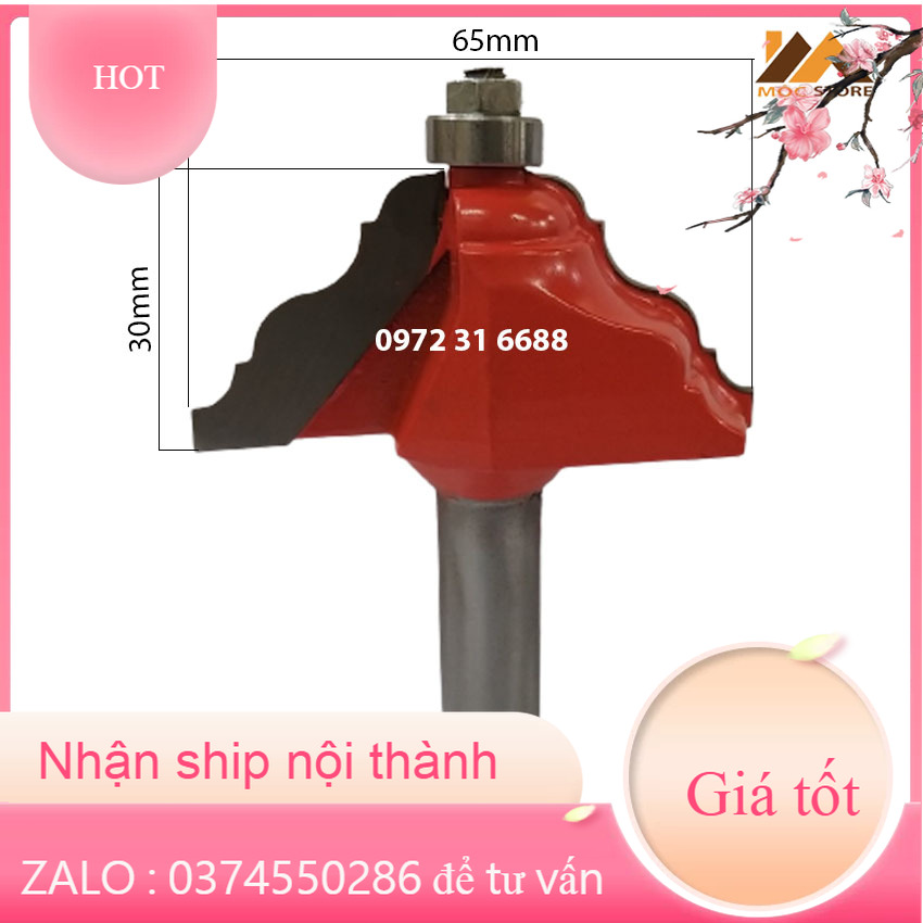 Mũi soi gỗ - mũi phay gỗ đánh phào chỉ nóc h8 cao 30mm, đường kính 65mm cốt 12.7mm - chỉ phào nóc - chỉ phào nẹp hàng việt nam chất lượng cao