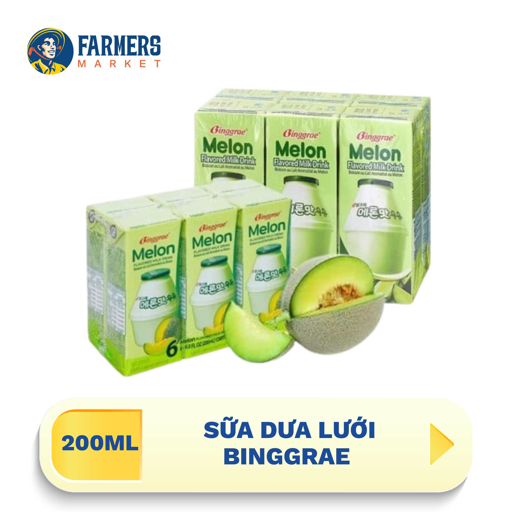 [Giao hàng toàn quốc] [ LỐC 6 HỘP ] Sữa dưa lưới Binggrae - Hộp 200ml