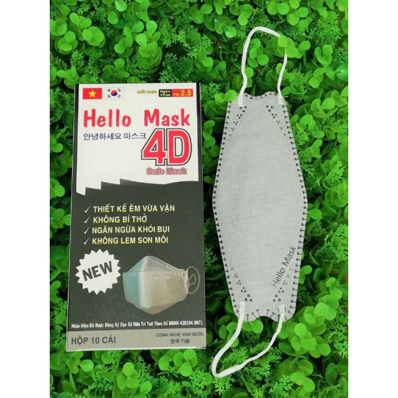Giá bán Khẩu Trang 4D kháng khuẩn Hello Mask 1 Hộp 10 chiếc - MÀU XÁM
