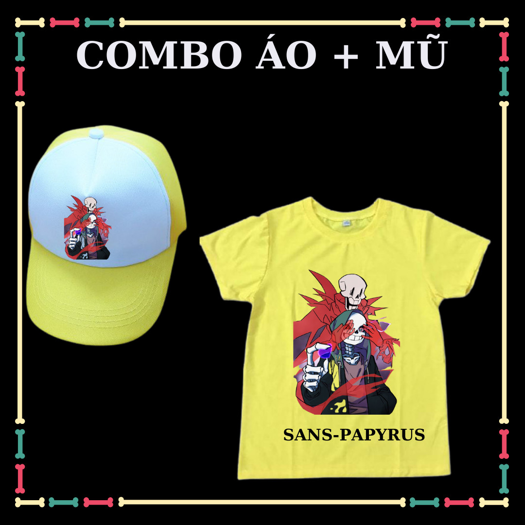 Combo áo + mũ/nón in hình sans-papyrus - biệt đội gangster cho bé trai bé gái