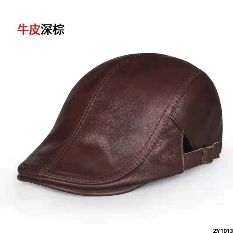 Mũ da nam mũ lưỡi trai lớp trước mũ bảo vệ tai thật da bò trung niên và cao tuổi mũ nồi sành điệu mũ mũ mùa thu đông nam