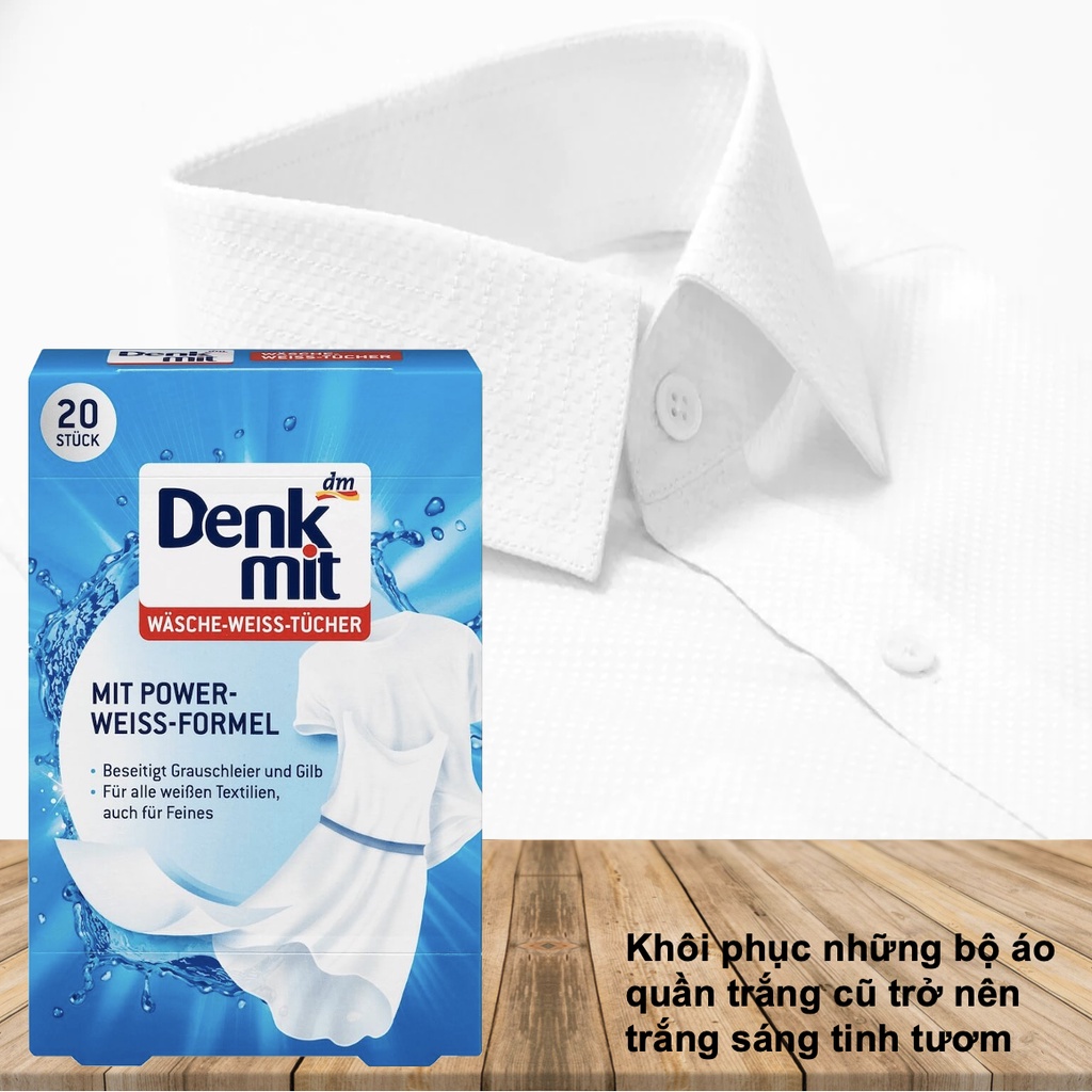 Hộp 20 miếng giấy tẩy trắng quần áo Denkmit chính hãng