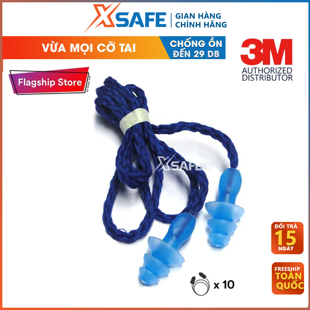 Núi bảo vệ tai, nút chống ồn - Nút tai chống ồn 3M 1290 - Bịt tai chống ồn lên đến 25Db - cách âm 3 tầng, có dây chống mất, dùng cho nghỉ ngơi, lao động, học tập
