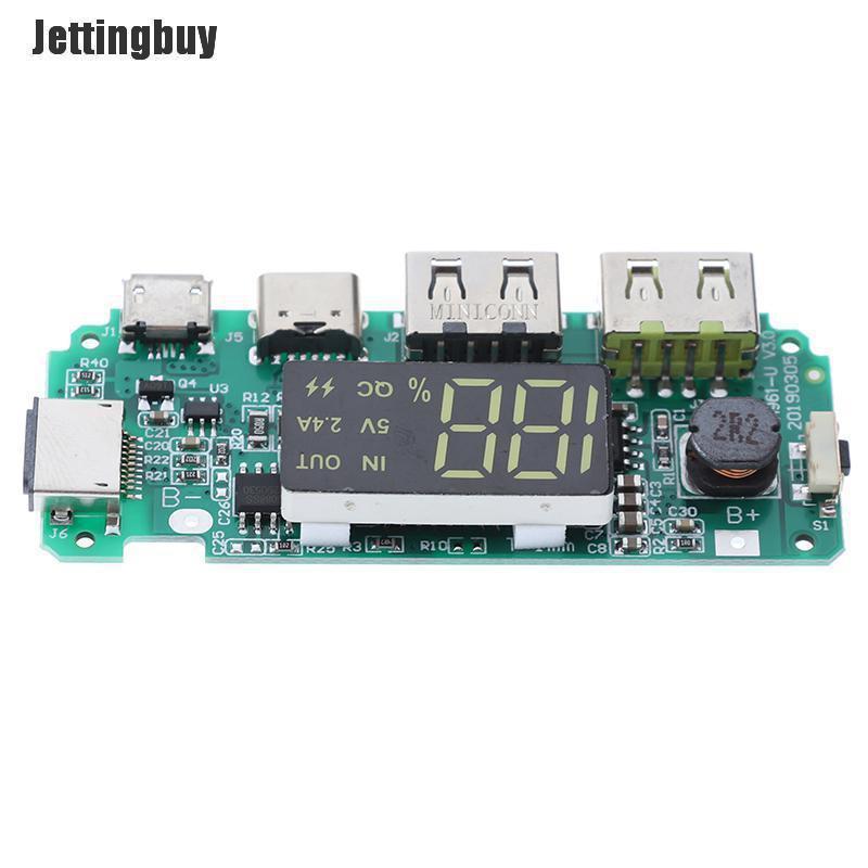 Jettingbuy Bảng sạc điện di động LED kép USB Micro Type-C bảo về mạch USB-INTL