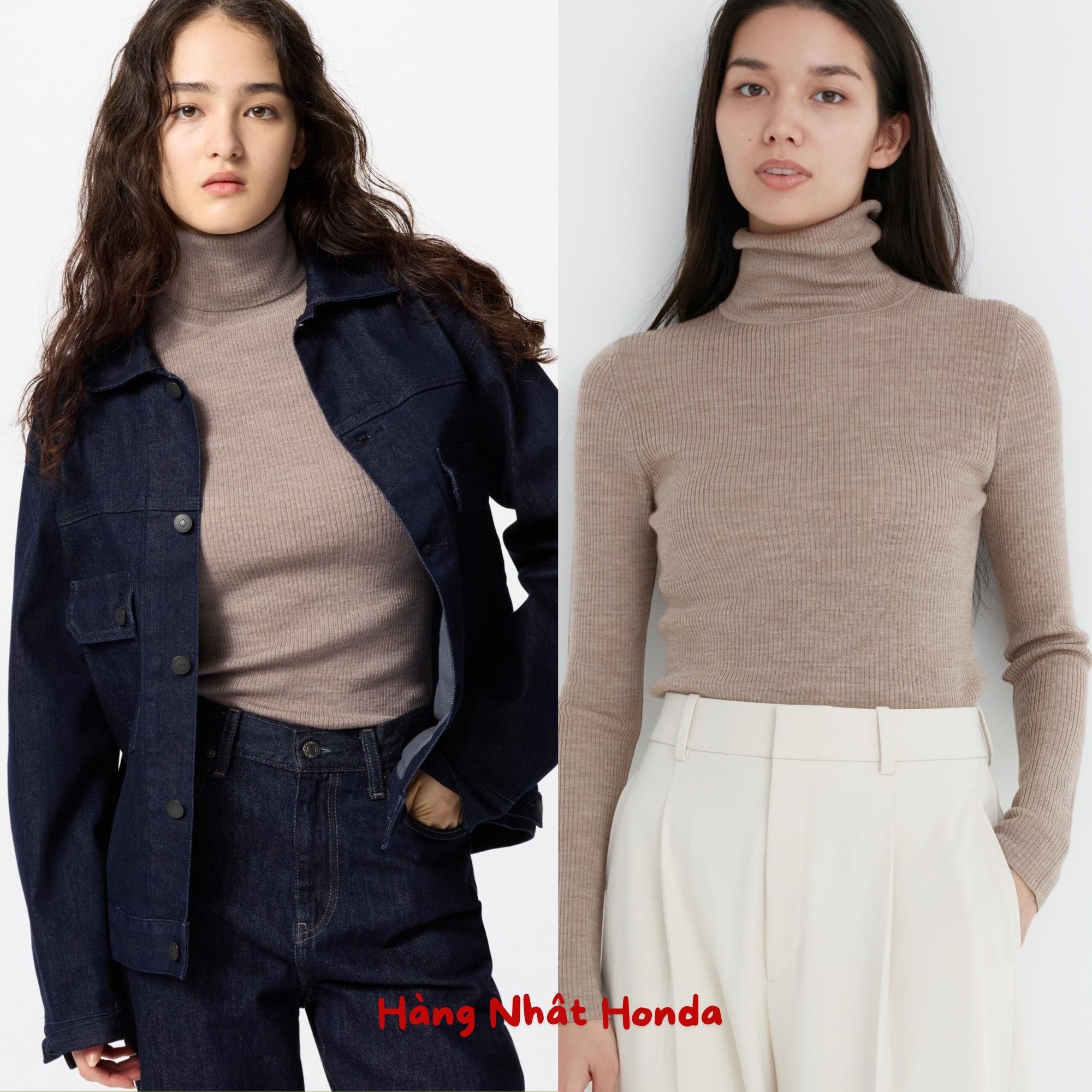 [Auth UniqIo] Áo Len Ôm Dáng Cổ Lọ Siêu Mịn Merino Nữ - Tag Nhật