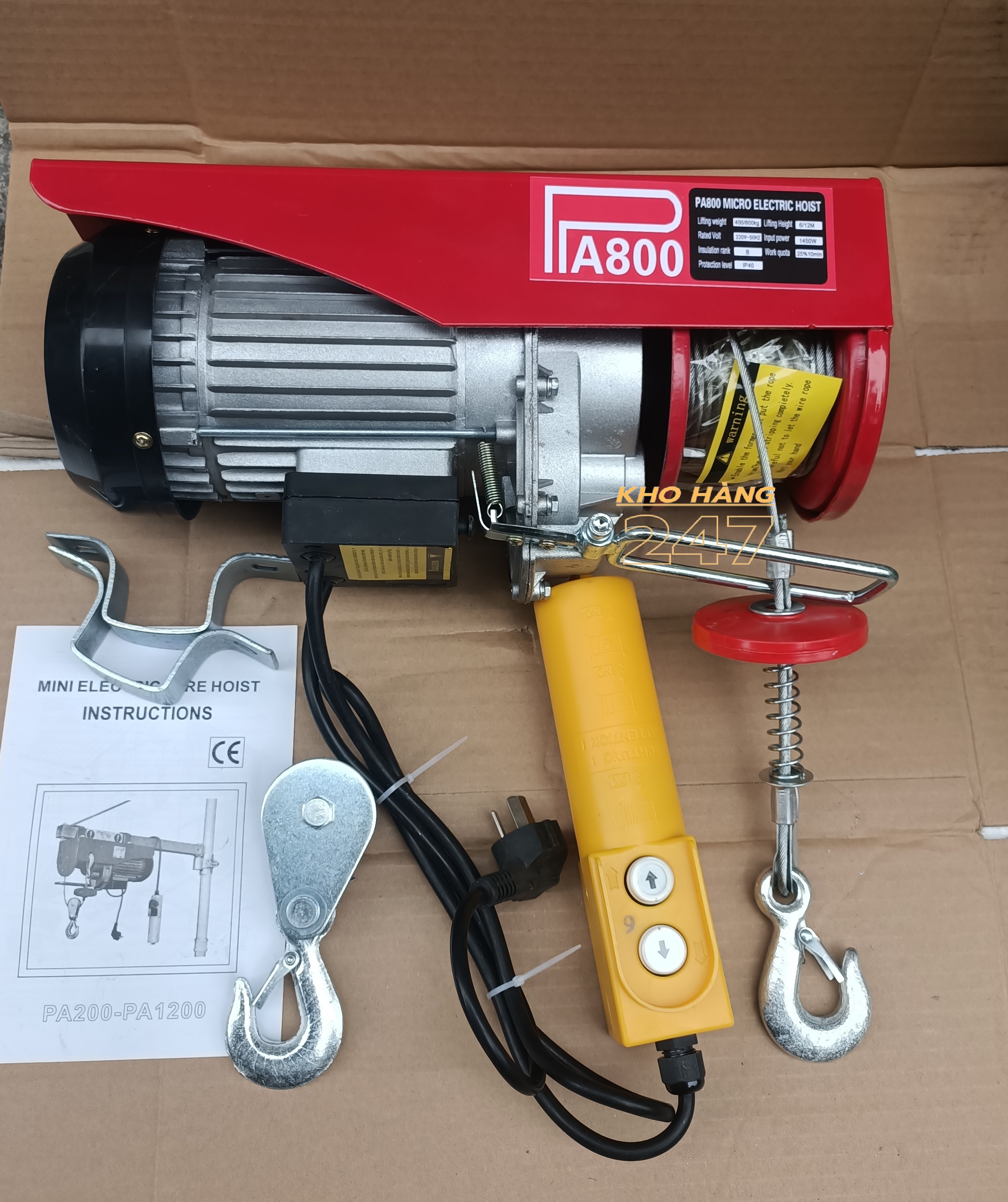 Tời điện 220v, Máy tời treo PA800 cáp 20m