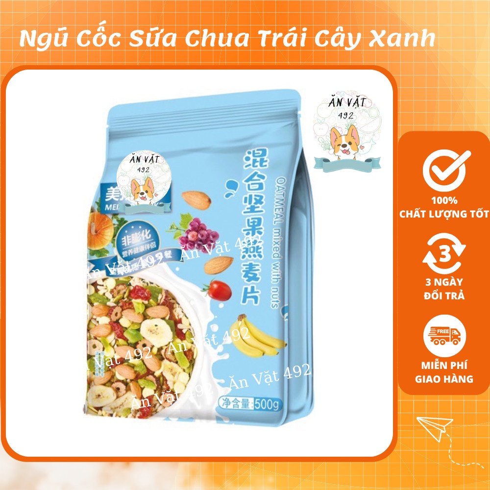 Ngũ cốc giảm cân ăn kiêng sữa chua mix hạt hoa quả xanh 400g, ngũ cốc yến mạch ăn kiêng mix hạt - ăn vặt 492