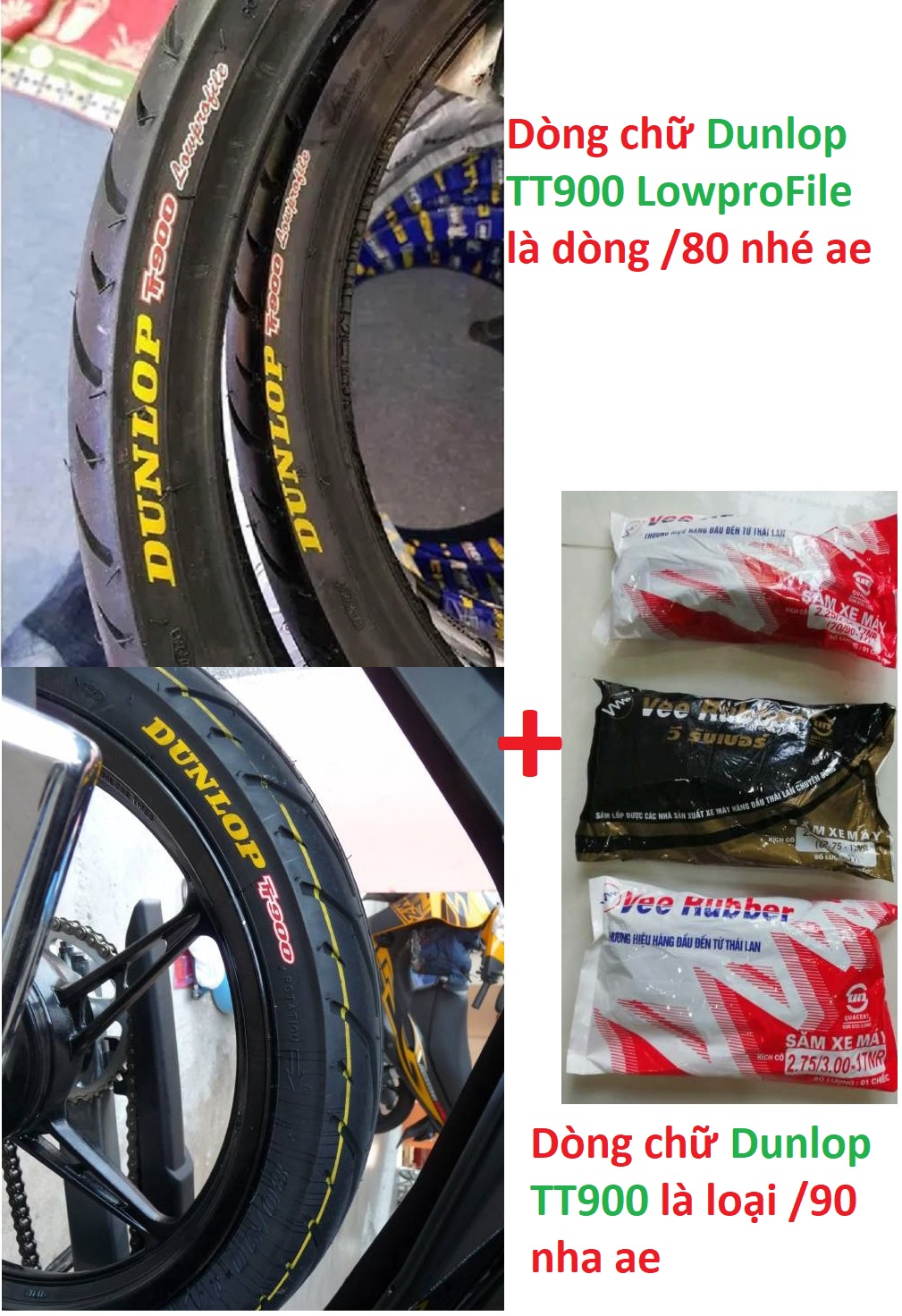 Vỏ Dunlop T900 Thái Lan Size 60, 70 , 80/17 " chử nổi vàng  " chính hãng