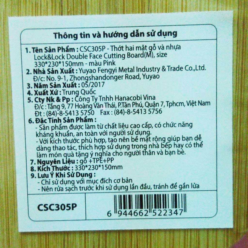 Thớt Kháng Khuẩn 2 Mặt Nhựa Và Gỗ Lock&lock CSC305