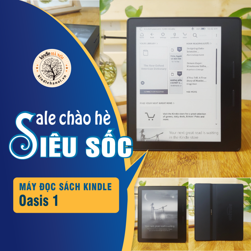 Máy đọc sách Kindle Oasis 1 (8th) màn hình 6’’ 300PPI có phím lật trang, Bluetooth, Audible, kèm Cover kiêm sạc pin - Leather Charging