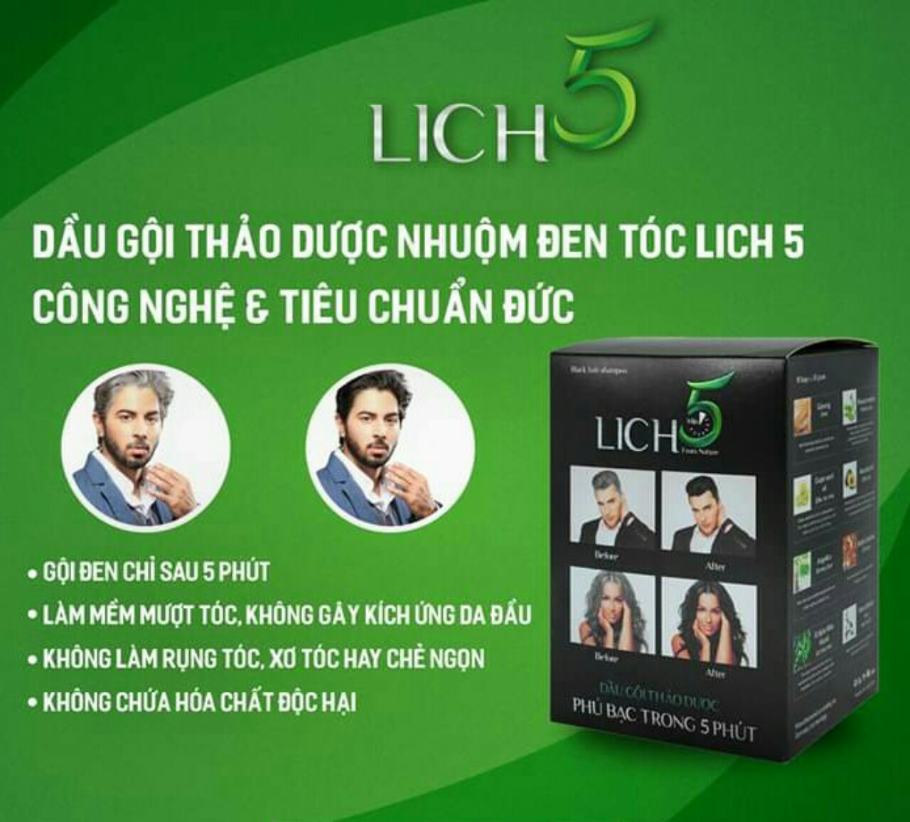 Dầu gội đen tóc thảo dược LICH5 [Mầu Đen, Mầu Nâu Đen]