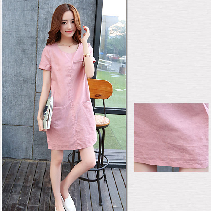Đầm suông đũi cổ tròn 2 túi trước, chất đũi mềm mát, thời trang công sở OCCO