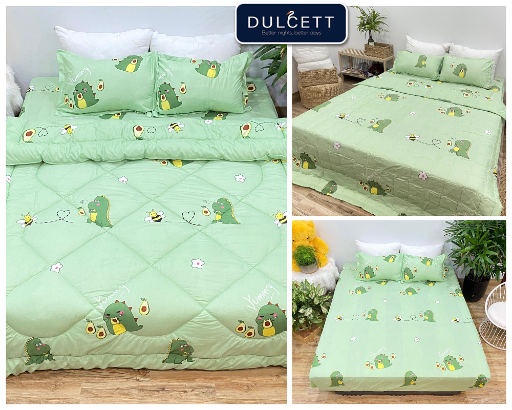 Set Ga Gối Mẫu Khủng Long Bơ CHM44 ( Gồm 1 ga bo chun, 2 vỏ gối nằm và 1 vỏ ôm )