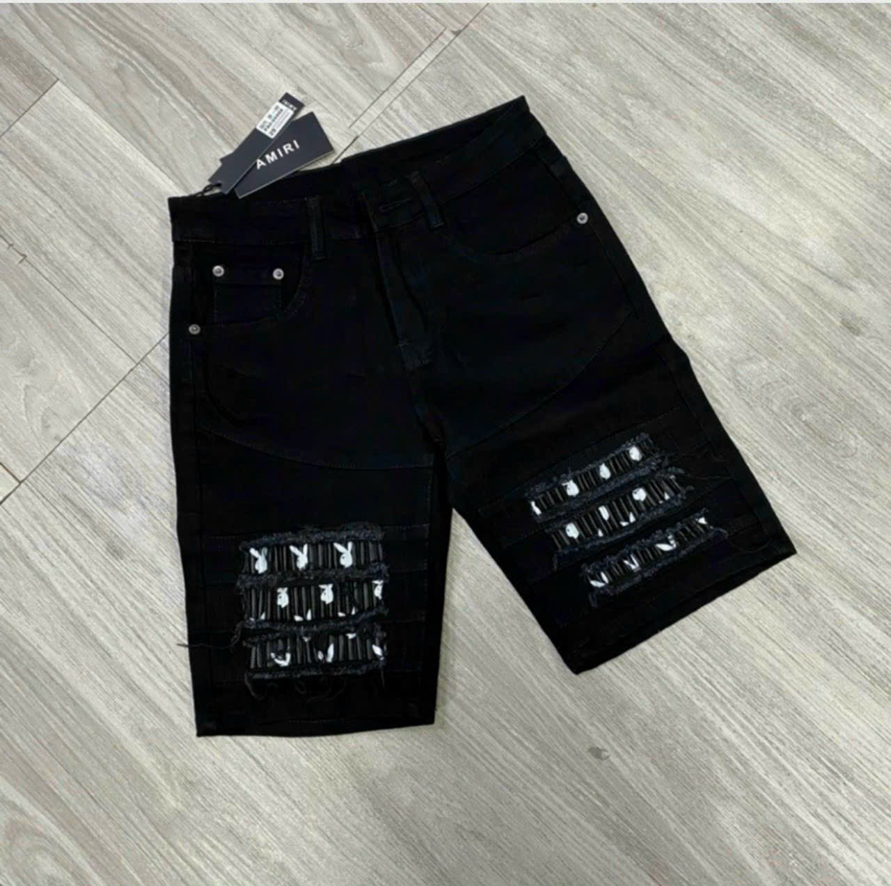 Quần short jean AMIRI vá thỏ rách cao cấp chuẩn đẹp hàng chất lượng